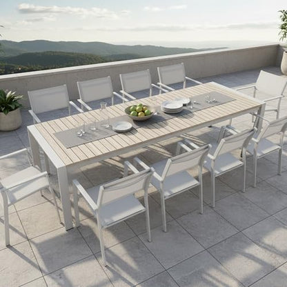 CikaCika Outdoor Patio Furniture Set 11 Piece, Extendable Patio Dining Table for 6-10 People and 10 Patio Dining Chairs with Armrest, All-Weather Aluminum Patio Dining Furniture Set for Garden Lawn