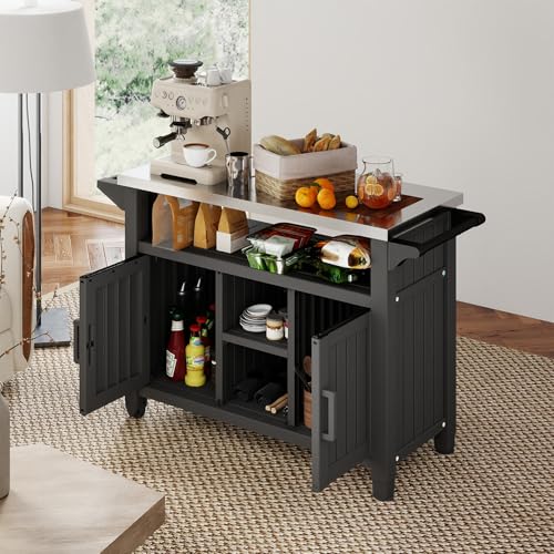 EasyUp Outdoor Storage Cabinet,Patio Storage Table, Bar Table with Wheels,Outdoor Bar Cart for Patio, Poolside and Backyard,Black