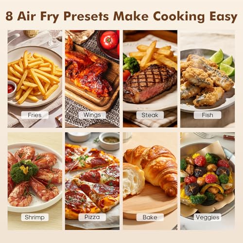 Sweetcrispy 6.34QT Air Fryer, 8-in-1 Air Fryers Oven with Visible Window, 400℉ Fast Heating, Nonstick Dishwasher-Safe Basket, Timer & Auto-Off, Stainless Steel, Grey
