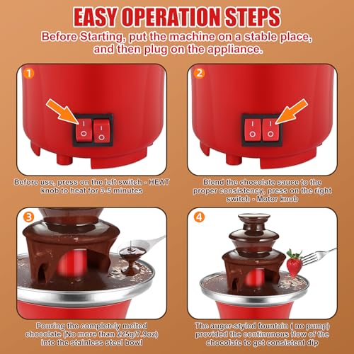 7.9oz Mini Chocolate Fondue Fountain, Mini Chocolate Melting Pot, MIni Warmer Machine with 6PCS Fondue Fork and Removal Fruits/Nuts/Treats Serving Tray for Milk Chocolate, Cheese, Butter, Candy
