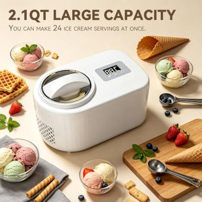 Ice Cream Maker with Built-in Compressor - Fastest Freezing Automatic Ice Cream Machine, 1.2QT Capacity with LCD Display for Homemade Ice Cream, Sorbet, Frozen Yogurt