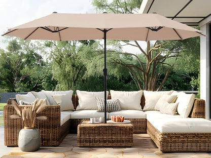 PHI VILLA 13ft Large Patio Umbrella Double-Sided Twin Outdoor Market Umbrella with Crank, Beige