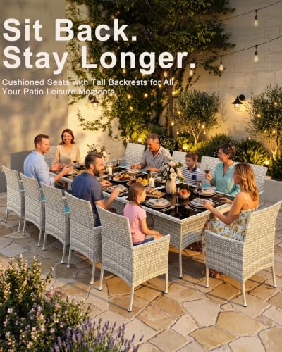 15-Piece Patio Dining Set, 3 Tempered Glass Tables & 12 Wicker Chairs