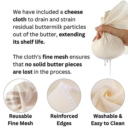 Dazey Butter Churner - Cheese Cloth, Shaping Paddles, Recipe Book INCLUDED- Hand Crank Manual Butter Maker- Create Delicious Homemade Butter With Your Own Hand Crank Dazey Churner