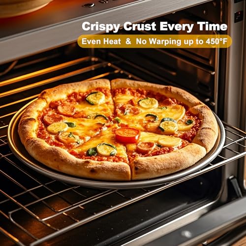 ZETEMC 12 Inch Pizza Pan Set of 2, Pizza Pan for Oven Pizza Steel Pie Plate, Nonstick Stainless Steel Baking Pan for Cookie Serving Tray Round Pizza Pans