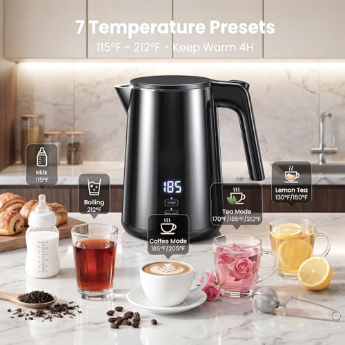 Electric Kettle with Digital Display & Temperature Control, 1.0L Stainless Steel Water Boiler, 1200W Fast Boiling, 4H Keep Warm, BPA-Free Auto Shut-Off, Tea Coffee Kettle for Home Office 120V, White