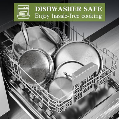 Triple Ply Stainless Steel Pots and Pans Set, EWFEN 12 Piece Induction Cookware Set, Oven Dishwasher Safe | Frying Pans, Saucepans, Saute Pan & Stock Pot, PFOA Free Kitchen Skillet