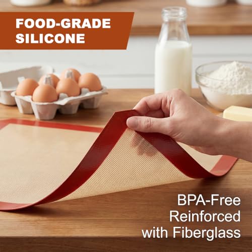 Silicone Baking Mat Set, Extra Thick Silicone Mats, 6-Pack Nonstick Baking Sheet Liners, Reusable Oven Mats, Heat Resistant -40°F to 446°F, Dishwasher Safe for Macarons, Cookies, Pizza, Bread