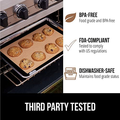GORILLA GRIP Food Grade Reusable Nonstick Silicone Baking Mat 2PK, Oven Safe Cookie Sheet Liners, Up to 500 Degrees, No Mess Easy Clean Pastry Mats, Kitchen Essentials, 11.75x8.25 Quarter Sheet, Black