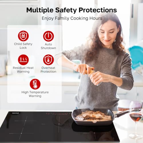 ThermoMate 36 Inch Induction Hob Electric Cooktop, 9800W Built in Induction Stove Top with 5 Boost Burners, 9 Heating Levels, Timer & Child Safety Lock, Sensor Touch Control, 240V