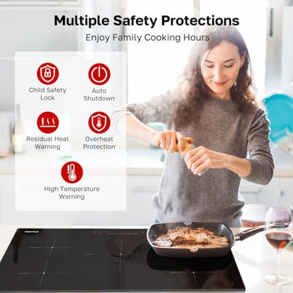 ThermoMate 36 Inch Induction Hob Electric Cooktop, 9800W Built in Induction Stove Top with 5 Boost Burners, 9 Heating Levels, Timer & Child Safety Lock, Sensor Touch Control, 240V