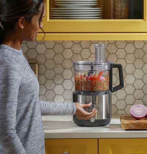 GE Food Processor, Large 12-Cup Vegetable Chopper for Shredding, Mincing, Dicing & Kneading Dough, 9 Stainless Steel Accessories, 550W Motor, 3 Speed, Dishwasher Safe