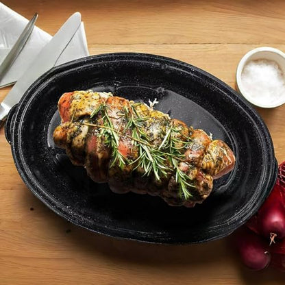 15"Oval Roasting Pan With Lid Small Chicken Roaster With 13.7in Inner Diameter Enamel Steel Roasting Pot Suitable for Outdoors Family Dinnerhigh Temperature Resistance Holiday Gifts