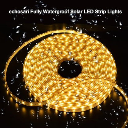 echosari 32.8Ft Solar Strip Lights Outdoor, IP68 Fully Waterproof LED Strip Lights with Timer Remote Auto ON/Off, Self-Adhesive Strip Lights for Camping Pool Patio Decor (Warm White)