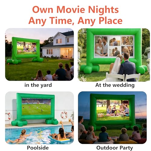 JumpYeah 14FT Green Stand Inflatable Projector Screen Movie Removeable Screen with Built-in Air Blower, Movie Screen for Night Family Parties