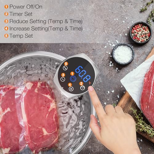 1100W Sous Vide Machine Upgraded Sous Vide Cooker Ultra-Quiet Precision Immersion Circulator with Touch Control & Digital Timer, IPX7 Waterproof Sous Vide Cooker for Home Chefs