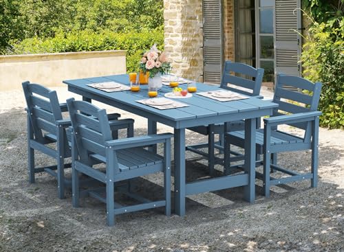 SERWALL 5 Pcs HDPE Patio Dining Set, Outdoor Dining Set for 4, Blue