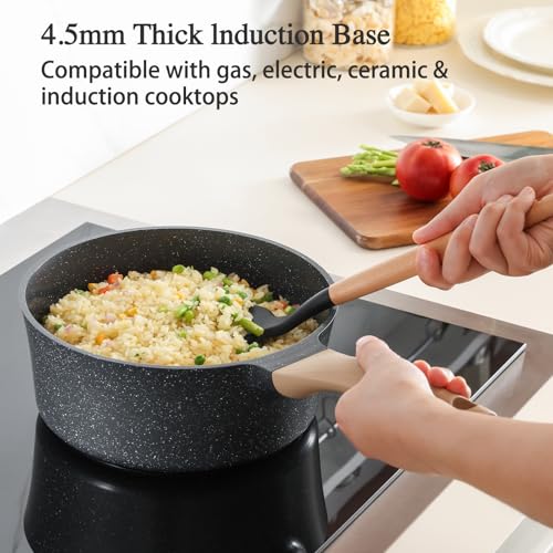 AnimoZest Nonstick Saucepan with Lid, 2 Quart German Greblon Ceramic Sauce Pan, Non Toxic Sauce Pot with Cover for Multipurpose Use, PTFE, PFOA & PFAS Free, Induction Compatible.