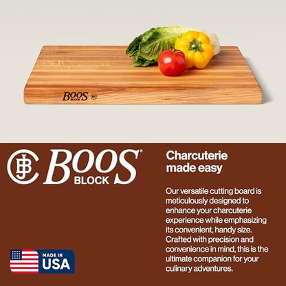 John Boos R-Board Series Rectangular Wooden Maple Cutting Board 20”x15” – 1.5” Thick, 12-lb Reversible Butcher Block with Edge-Grain & Finger Grips – Made in the USA