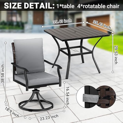 LEVELEVE 5 Piece Outdoor Patio Dining Set with 4 Swivel Dining Chairs & 1 Large Round Dining Table,Bistro Furniture Set for Lawn, Garden, Deck, Backyard and Porch