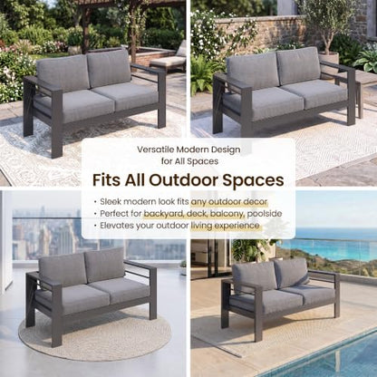 Aluminum Patio Sofa, 3.2" Armrest Outdoor Loveseat, Outside Couch for Patio