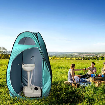 Portable Camping Sink with Towel Holder & Soap Dispenser, Portable Sink Camping Hand Washing Station Hand Wash Basin Stand with Rolling Wheels for Outdoor Events, Gatherings, Worksite, Camping