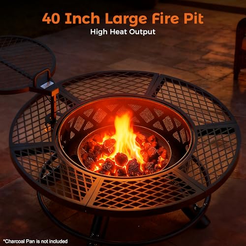BALI OUTDOORS Fire Pit with Poker, 40 inch Outdoor Fire Pit Patio, Wood Burning Firepits for Outside with Grill
