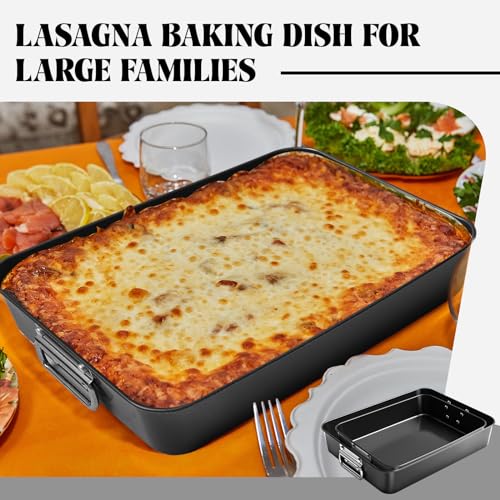Willinglong 2 Pieces Lasagna Pan 3 Inches Deep Include 13.7 Inch and 16 Inch Baking Pan for Oven Baking Dish for Roasting with Handles Rectangle Cake Sets for Deep Nonstick Bakeware