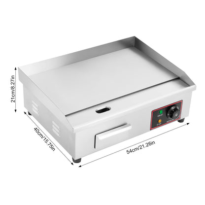 22" Commercial Electric Griddle, 1600W 110V Countertop Flat Top Grill, Stainless Steel Non-stick Teppanyaki Grill, 122-572°F Adjustable Temp Control for Restaurant Kitchens Hotel