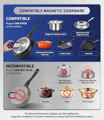 Stainless Steel Induction Cooktop, Professional-Grade Portable Induction Burner with Precise Temperature Control, 10-Hour Timer, 1800W Powerful Countertop Hot Plate
