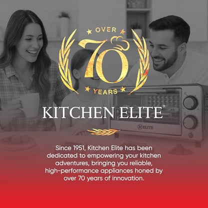 Kitchen Elite 4-Slice Toaster Oven, Compact Countertop Appliance with Bake Tray, Wire Rack, Adjustable Timer, and Temperature Control, Black
