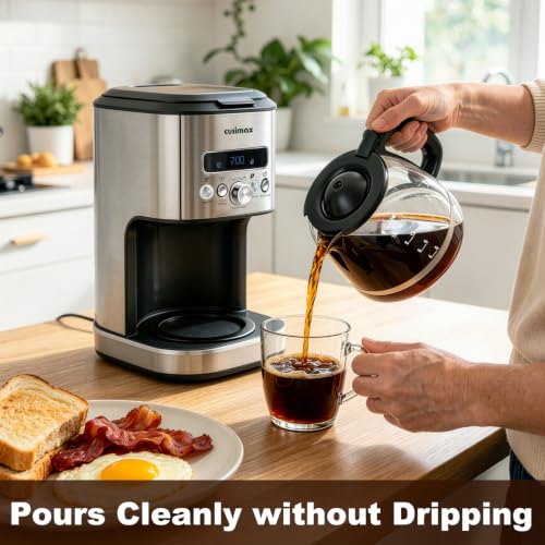 CUSIMAX Drip Coffee Maker 12 Cup Programmable Coffee Machine with 24H Timer, LCD Screen & Easy Control Dial, Brew Pause, Aroma Selector, Keep Warm Glass Carafe Coffee Makers, Magnetic Scoop