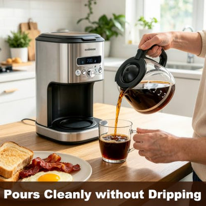 CUSIMAX Drip Coffee Maker 12 Cup Programmable Coffee Machine with 24H Timer, LCD Screen & Easy Control Dial, Brew Pause, Aroma Selector, Keep Warm Glass Carafe Coffee Makers, Magnetic Scoop