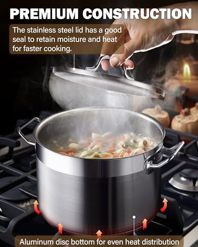 Cooks Standard Professional Stainless Steel Stock Pot with Lid, Cooking Pot for Pasta, Soup, Oven Safe, Dishwasher Safe, Cookware for Canning, Compatible with Most Stovetops, 8-Quart
