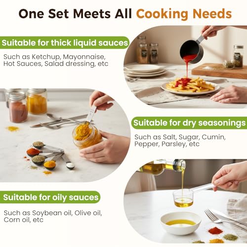 16PCS Measuring Cups and Spoons Set, Measuring Spoon Set with Metric and US Measurements, Fits for Measuring Dry and Liquid - Black