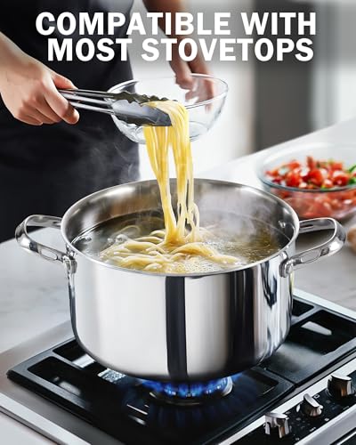 Cooks Standard Multi-Ply Clad Stainless Steel Stock Pot, 4-Quart Pasta Cooking Soup Pot with Lid, Deep Stockpot Induction Cookware