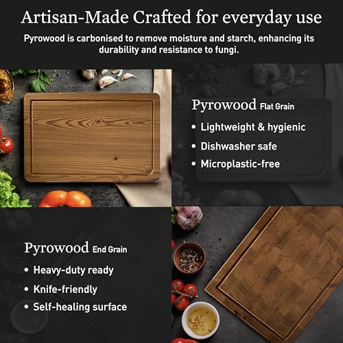 Cutting Board for Kitchen – Wood Cutting Board, Dishwasher Safe & Non Toxic Butcher Block, Cutting Boards with Juice Groove & Handles, Charcuterie Board – 10" x 13.75" x 1.75" (Pyrowood)