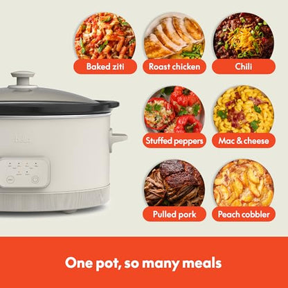 bella 6.0 Qt Programmable Slow Cooker, Ceramic Nonstick Coating, Adjustable Temperature & Cooking Times, Dishwasher Safe Stoneware Pot & Tempered Glass Lid, Tangle Free Cord Wrap, Oatmilk
