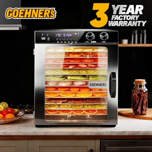 Osluken Food Dehydrator Machine 12 Tray, 11.6ft² 1100W Stainless Steel Dehydrator, 360° Uniform Heating, 48H Timer, 5 Presets, 86-194°F Quiet Dryer for Beef Jerky, Fruits, Herbs & Dog Treats
