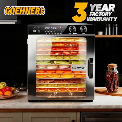 Osluken Food Dehydrator Machine 12 Tray, 11.6ft² 1100W Stainless Steel Dehydrator, 360° Uniform Heating, 48H Timer, 5 Presets, 86-194°F Quiet Dryer for Beef Jerky, Fruits, Herbs & Dog Treats