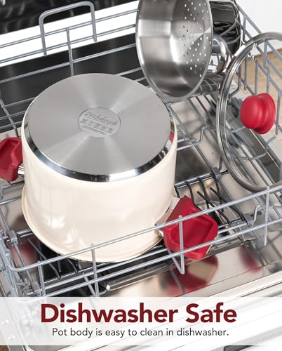 MICHELANGELO Stovetop Pressure Cooker Stainless Steel, 6.3 qt, 304 Stainless Steel, 6-Fold Safety System, One-Hand Easy-Open Lid, 2 Pressure Settings, Steamer Basket & Glass Lid, Induction Compatible