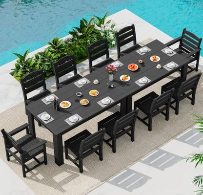 SERWALL Outdoor Dining Set for 10, w/ 2 Tables & 10 Chairs, Black