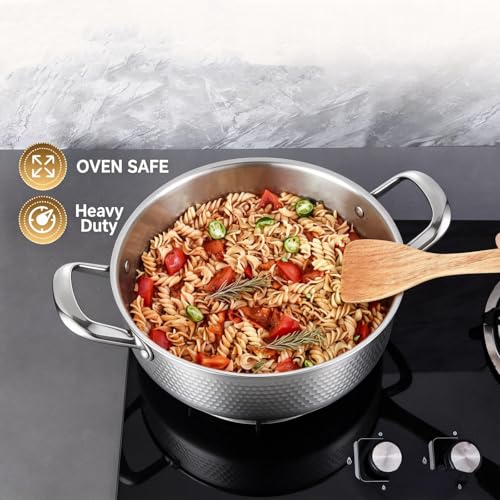 STEHEMO Titanium Hammered Pro Pan, 7QT Saute Pan with Lid, 14 Inch Deep Frying Pan for Cooking, Non-Toxic Skillet, Dishwasher&Oven Safe, Works on All Stoves,7QT