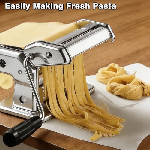 AIMEIKI Manual Pasta Maker Machine, Stainless Steel Pasta Maker with 9 Adjustable Thickness Settings 2 in 1 Noodle Maker with Rollers and Cutter, Perfect for Spaghetti, Fettuccini, Lasagna & More