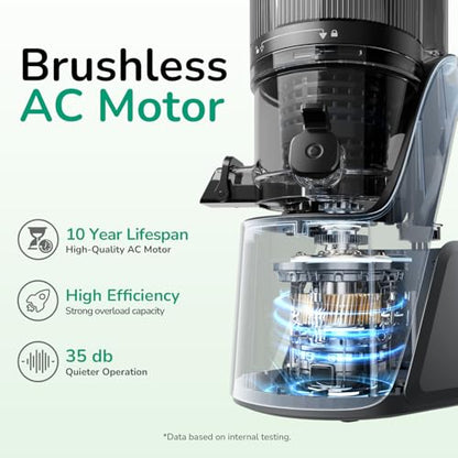 Canoly C16 Cold Press Juicer, 6" Extra Wide Feed Chute, 3-IN-1 Strainers (Juice & Sorbet & Nut Milk), Powerful AC Brushless Motor, Self Precut System, Juicer Machines with BPA-Free (Space Gray)