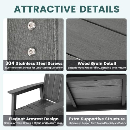 Pamapic 5 PCS Outdoor Dining Set, Spacious HDPE Outdoor Table and Chairs, Wood Grain Patio Furniture Sets with Elegant Armrest, All-Weather Patio Dining Table with Umbrella Hole, Gray