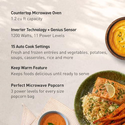 Panasonic NN-SN65KB Microwave Oven with Inverter Technology 1200W, 1.2 cu.ft. Small Genius Sensor One-Touch Cooking, Popcorn Button, Turbo Defrost-NN-SN65KB (Black)