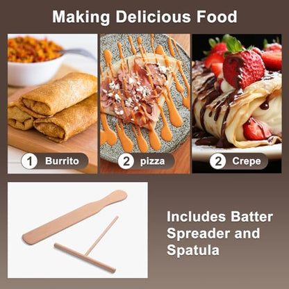 UVFAST Electric Crepe Maker 12'' & Griddle - Non-Stick Pan With Spreader for Roti, Tortilla, Blintzes, Pancakes - Adjustable Temperature, 1000W