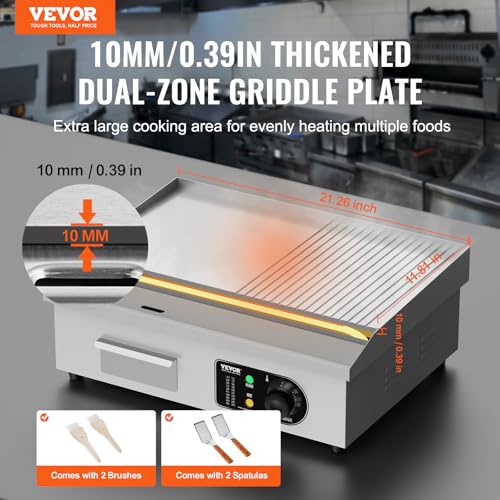 VEVOR Commercial Electric Griddle, Countertop 22" Half Flat Top Griddle