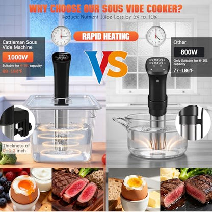 CATTLEMAN Sous Vide Cooker with Container & Lid 12QT, Wine Chiller, 1000W